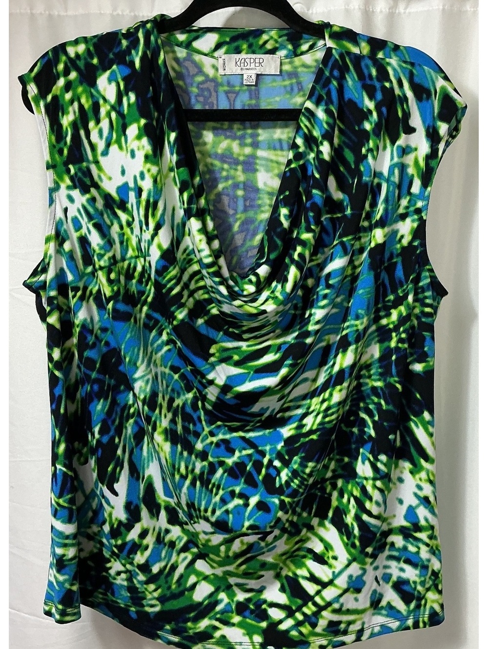 Kasper Separates Women’s 2X Blue Green Abstract Cowl Neck Sleeveless Top office